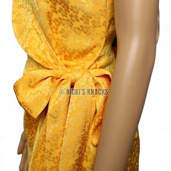 The Andamane Yellow Gold Jacquard Wrap Mini Dress Floral Bow Italy Formal Size S - Picture 6 of 14